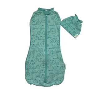 WOOMBIE Bicycle Print Original Big Baby Wearable Blanket Swaddle 14-19lbs Green